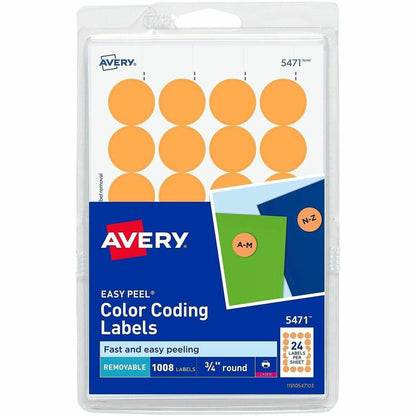 Avery® Color-Coding Labels - 3/4" Diameter - Removable Adhesive - Round - Laser - Orange - 24 / Sheet - 1008 / Pack