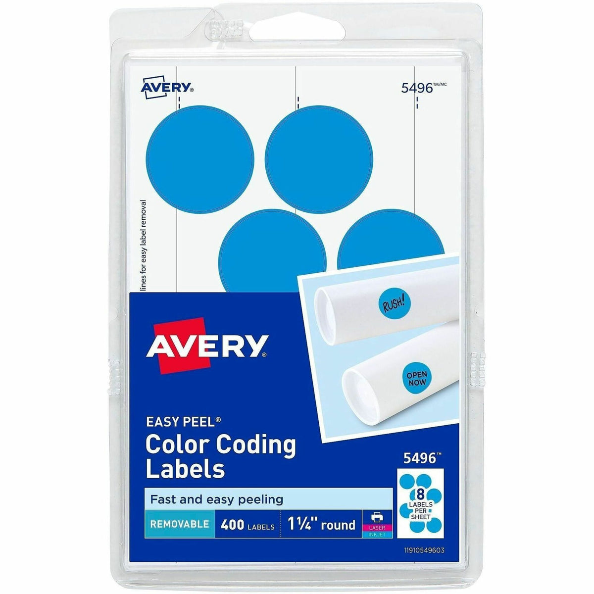 Avery® 1-1/4" Color-Coding Labels - 1 1/4" Diameter - Removable Adhesive - Round - Laser, Inkjet - Light Blue - 12 / She