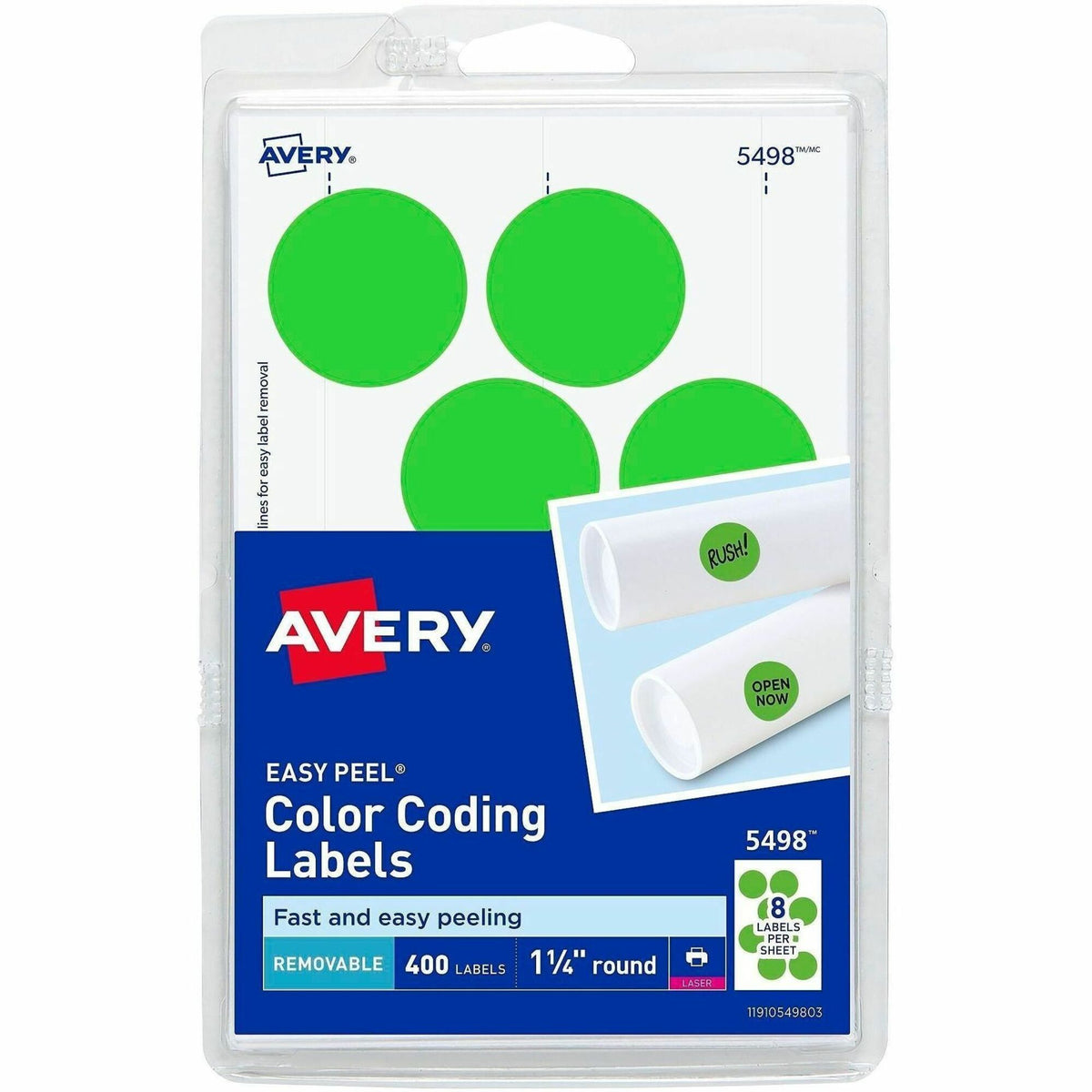 Avery® 1-1/4" Color-Coding Labels - 1 1/4" Diameter - Removable Adhesive - Round - Laser - Neon Green - 12 / Sheet - 400