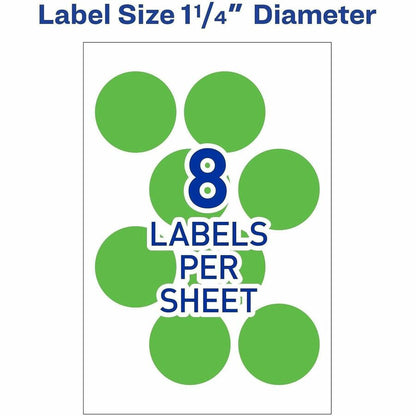 Avery® 1-1/4" Color-Coding Labels - 1 1/4" Diameter - Removable Adhesive - Round - Laser - Neon Green - 12 / Sheet - 400