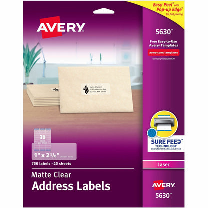 Avery® Easy Peel Return Address Labels - 1" Width x 2 5/8" Length - Permanent Adhesive - Rectangle - Laser - Matte - Cle