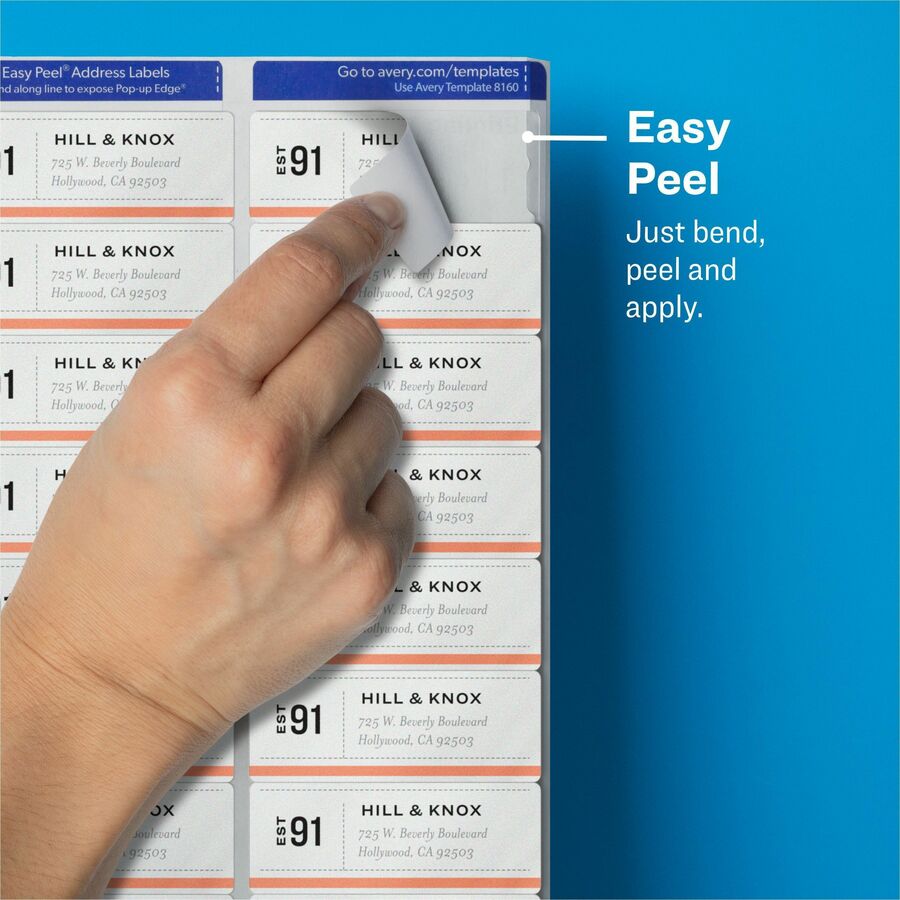 Avery® Easy Peel Return Address Labels - 1" Width x 2 5/8" Length - Permanent Adhesive - Rectangle - Laser - Matte - Cle