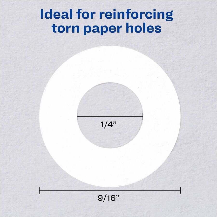 Avery® White Self-Adhesive Reinforcement Labels - 0.3" Diameter - 3 x Holes - Round - White - Polyvinyl - 1000 / Pack