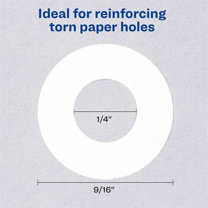 Avery® White Self-Adhesive Reinforcement Labels - 0.3" Diameter - 3 x Holes - Round - White - Polyvinyl - 1000 / Pack