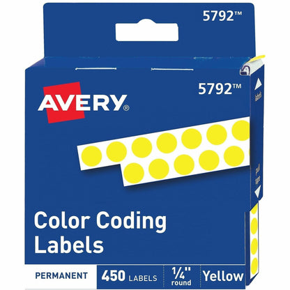 Avery® 1/4" Color-Coding Labels - 1/4" Diameter - Permanent Adhesive - Round - Yellow - 450 / Pack