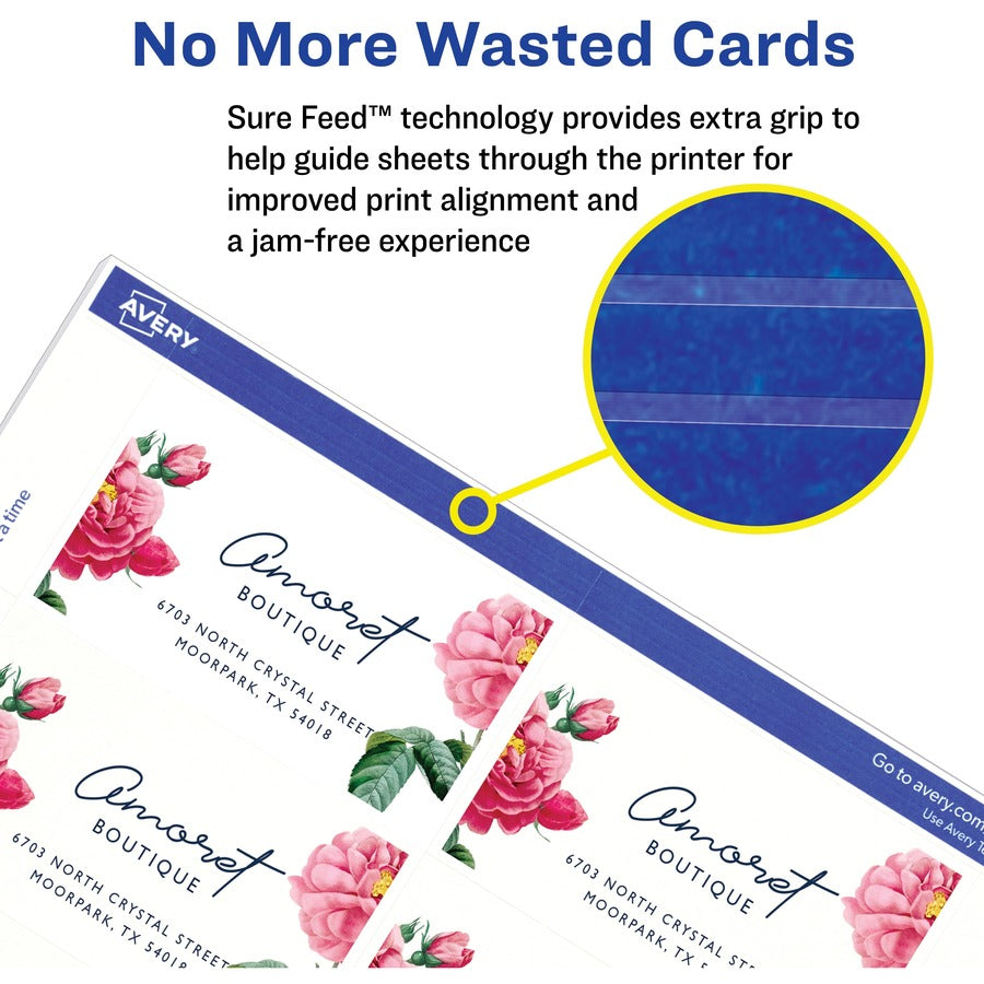Avery® Sure Feed Business Cards - 97 Brightness - A4 - 8 1/2" x 11" - 80 lb Basis Weight - 216 g/m² Grammage - Matte - F