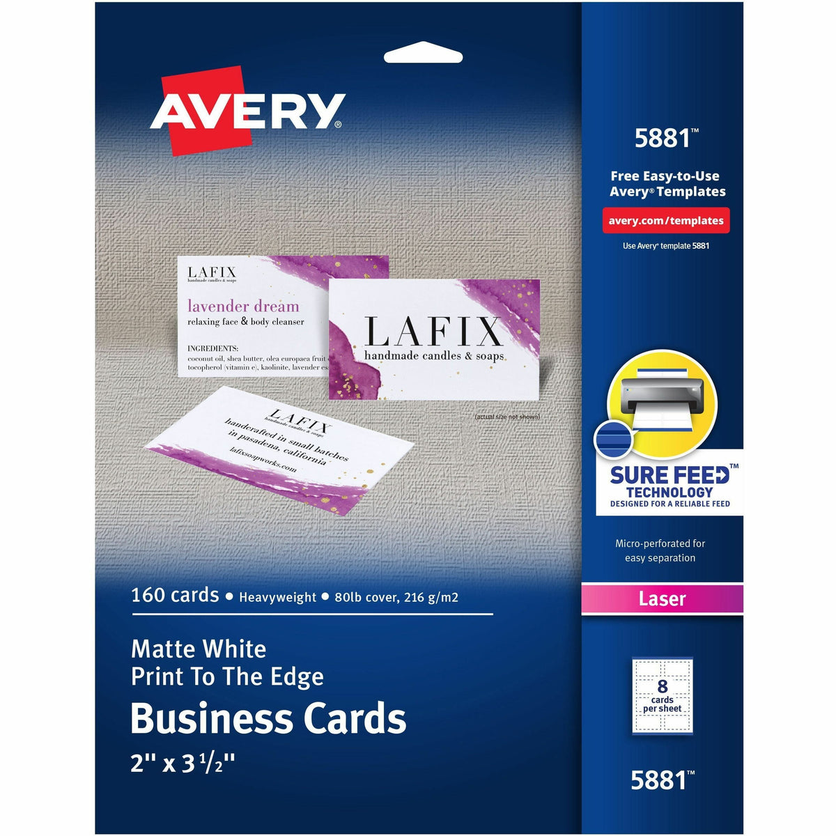 Avery® Sure Feed Business Cards - 97 Brightness - A4 - 8 1/2" x 11" - 80 lb Basis Weight - 216 g/m² Grammage - Matte - F