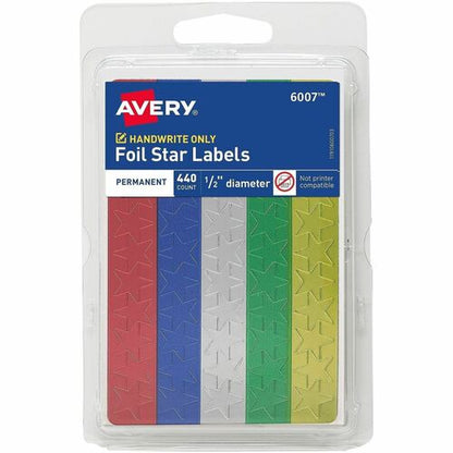 Avery® Assorted Foil Star Labels - Learning Theme/Subject - Star Shape - Permanent Adhesive - 0.50" Height - 440 / Pack