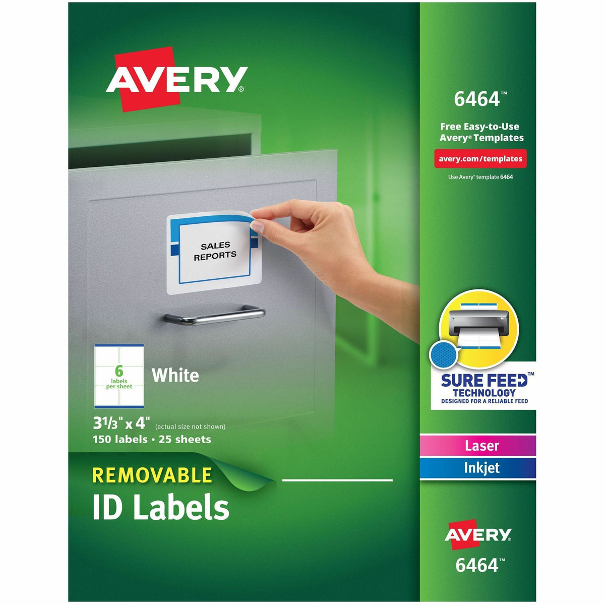 Avery® Removable I.D. Labels - 3 21/64" Width x 4" Length - Removable Adhesive - Rectangle - Inkjet, Laser - White - Pap