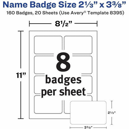 Avery® Adhesive Name Badges - 2 21/64" Width x 3 3/8" Length - Removable Adhesive - Rectangle - Inkjet, Laser - Matte - 