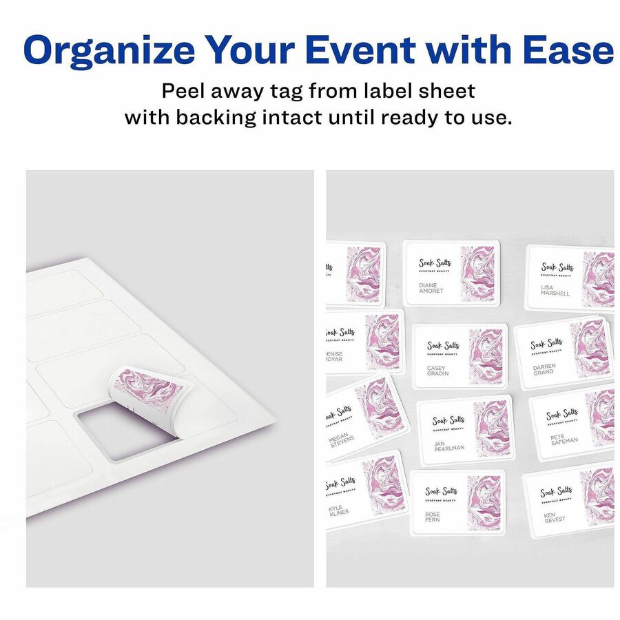 Avery® Adhesive Name Badges - 2 21/64" Width x 3 3/8" Length - Removable Adhesive - Rectangle - Inkjet, Laser - Matte - 