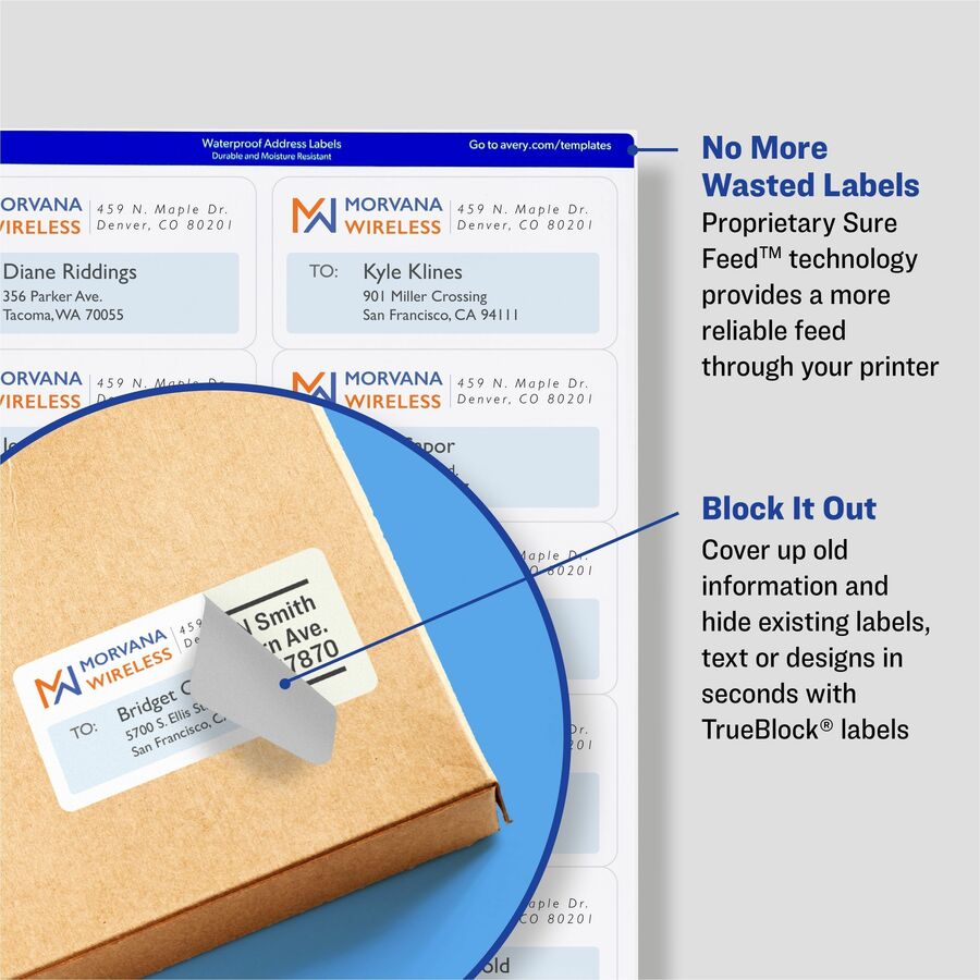 Avery® TrueBlock Shipping Labels - 3 21/64" Width x 4" Length - Permanent Adhesive - Rectangle - Inkjet - Matte - White 