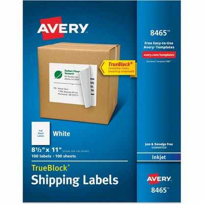 Avery® TrueBlock Shipping Label - x 8 1/2" Width x 11" Length - Full Sheet - Permanent Adhesive - Inkjet - Matte - White