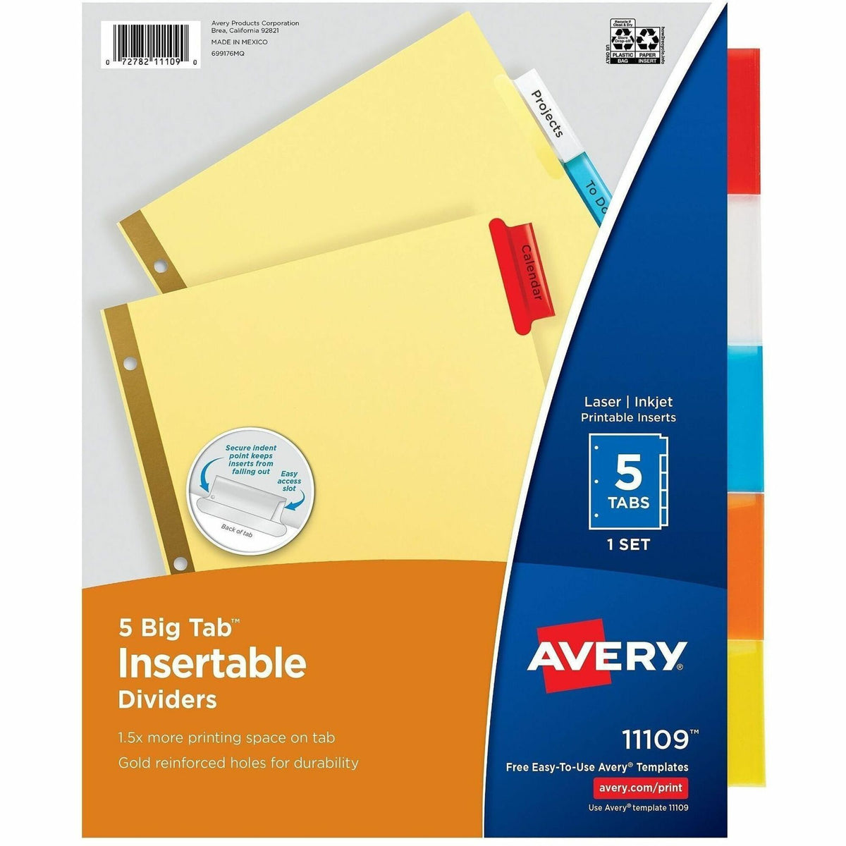 Avery® Big Tab Insertable Dividers - Reinforced Gold Edge - 5 Blank Tab(s) - 5 Tab(s)/Set - 8.5" Divider Width x 11" Div