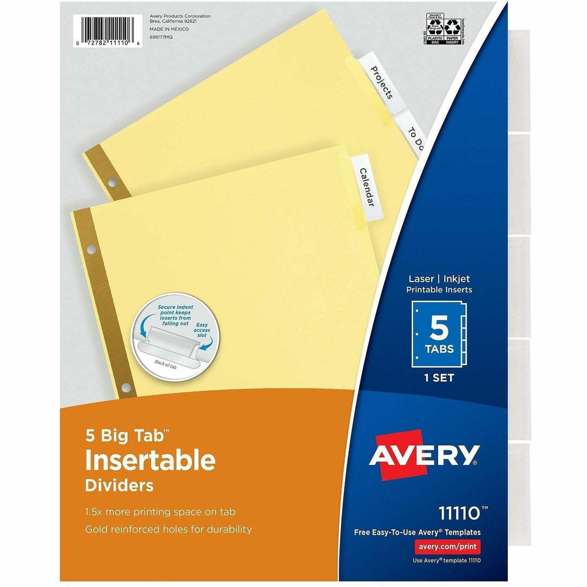 Avery® Big Tab Insertable Dividers - Reinforced Gold Edge - 5 Blank Tab(s) - 5 Tab(s)/Set - 8.5" Divider Width x 11" Div