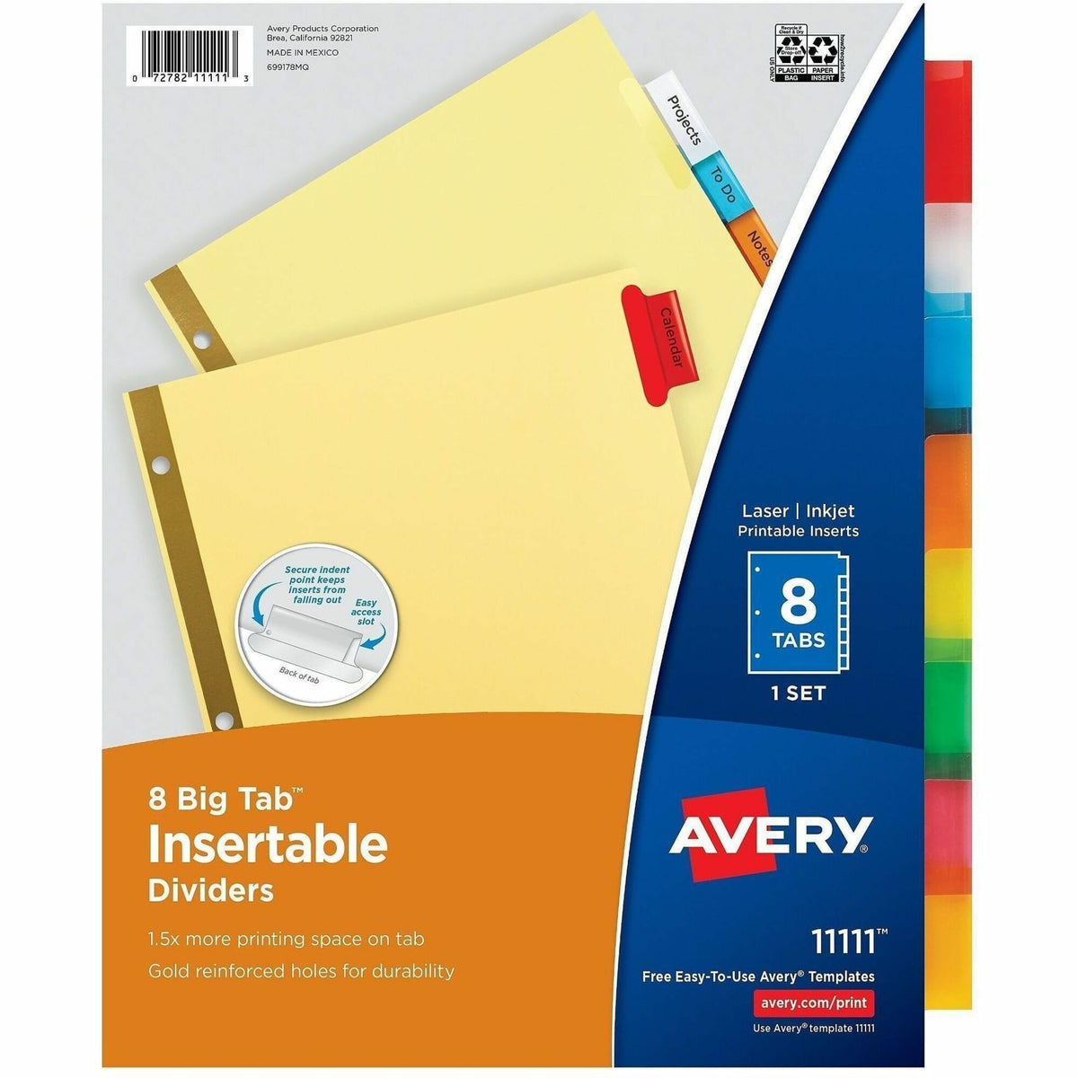 Avery® Big Tab Insertable Dividers - Reinforced Gold Edge - 8 Blank Tab(s) - 8 Tab(s)/Set - 8.5" Divider Width x 11" Div