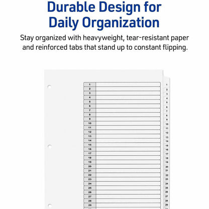 Avery® Ready Index Binder Dividers - Customizable Table of Contents - 31 x Divider(s) - Printed Tab(s) - Digit - 1-31 - 