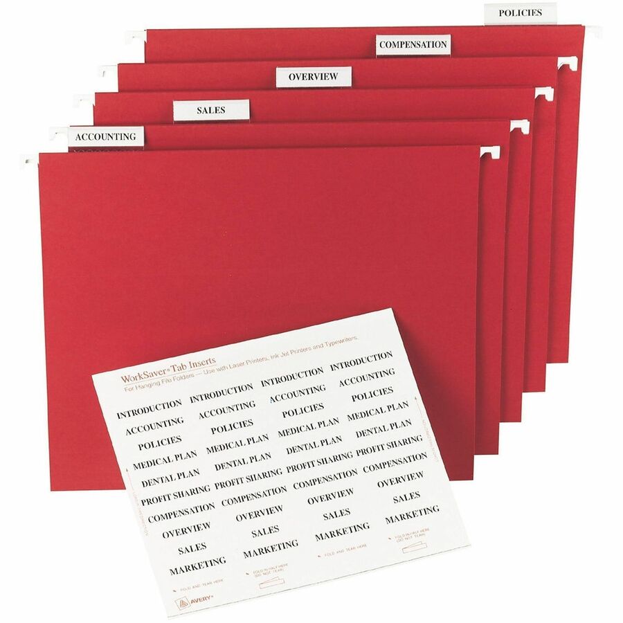 Avery® Printable Tab Inserts for Hanging File Folders - 100 Print-on Tab(s) - 5 Tab(s)/Set - 2" Tab Width - Paper Divide