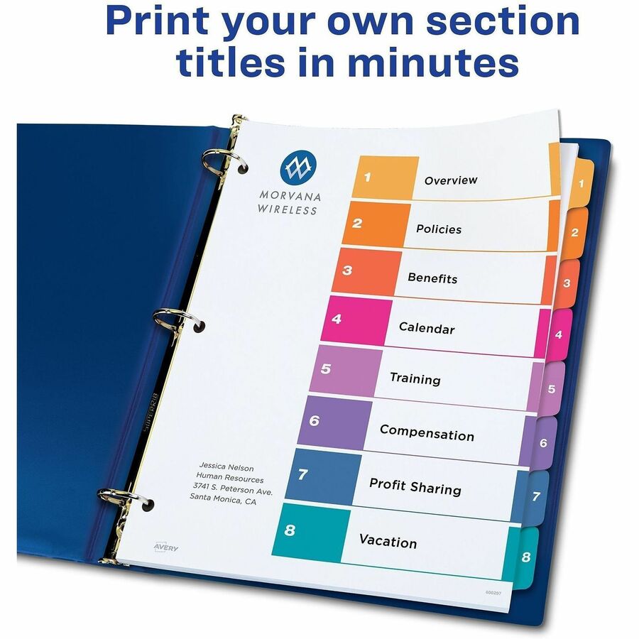 Avery Ready Index 8 Tab Dividers, Customizable TOC, 6 Sets (11186) - 48 x Divider(s) - 48 Tab(s) - Digit - 1-8 - 8 Tab(s