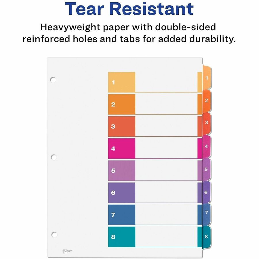 Avery Ready Index 8 Tab Dividers, Customizable TOC, 6 Sets (11186) - 48 x Divider(s) - 48 Tab(s) - Digit - 1-8 - 8 Tab(s