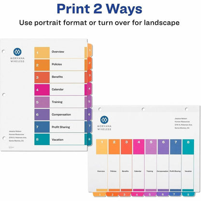 Avery Ready Index 8 Tab Dividers, Customizable TOC, 6 Sets (11186) - 48 x Divider(s) - 48 Tab(s) - Digit - 1-8 - 8 Tab(s