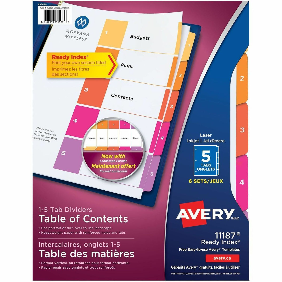 Avery Ready Index Table of Contents Dividers - 30 x Divider(s) - 5 Printed Tab(s) - Digit - 1-5 - 5 Tab(s)/Set - 6 / Pac