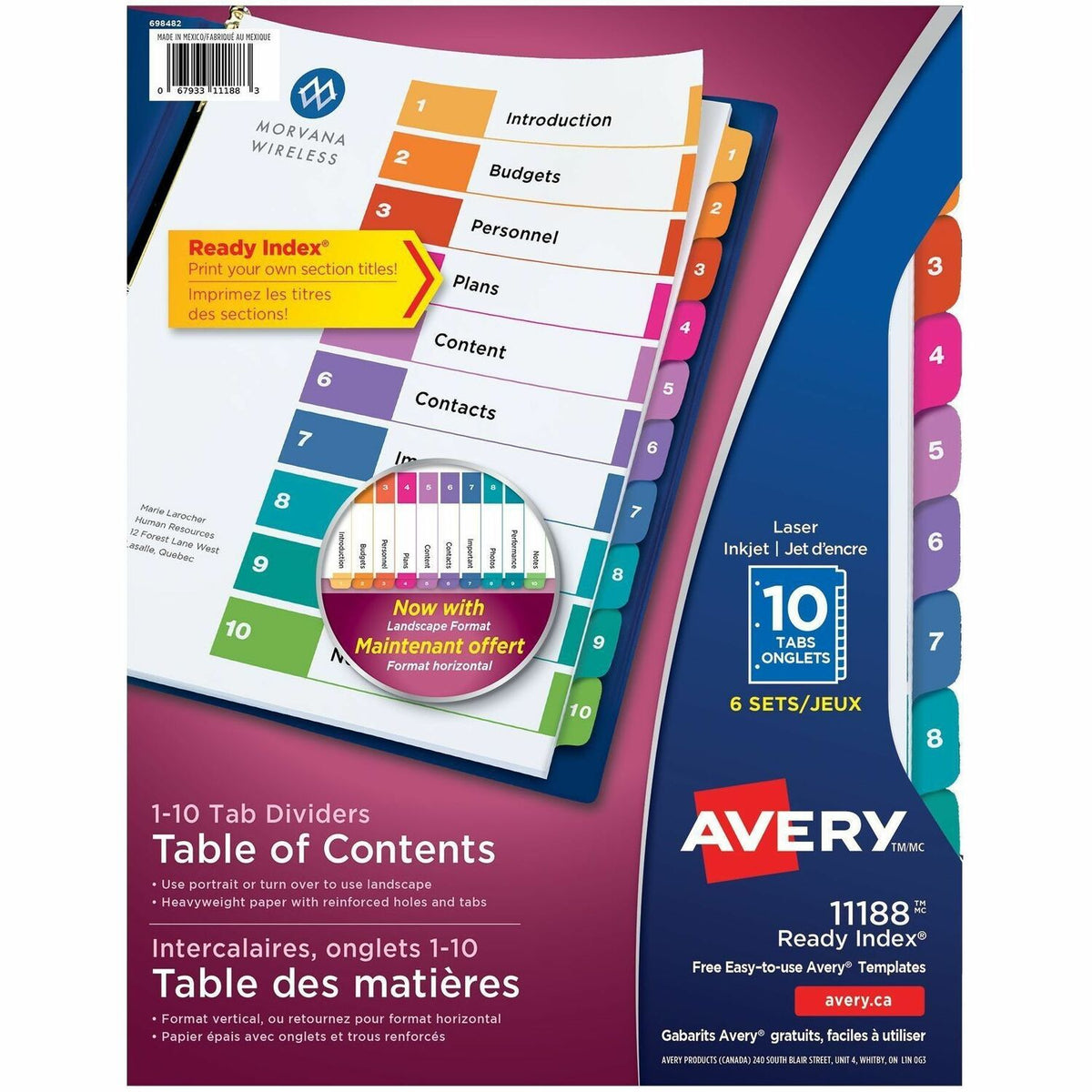 Avery Ready Index Table of Content Dividers - 60 x Divider(s) - 10 Printed Tab(s) - Digit - 1-10 - 10 Tab(s)/Set - 6 / P