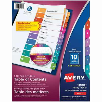 Avery Ready Index Table of Content Dividers - 60 x Divider(s) - 10 Printed Tab(s) - Digit - 1-10 - 10 Tab(s)/Set - 6 / P