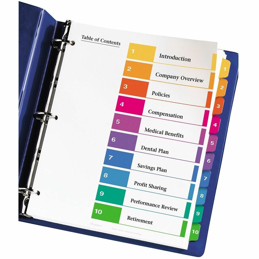 Avery Ready Index Table of Content Dividers - 60 x Divider(s) - 10 Printed Tab(s) - Digit - 1-10 - 10 Tab(s)/Set - 6 / P