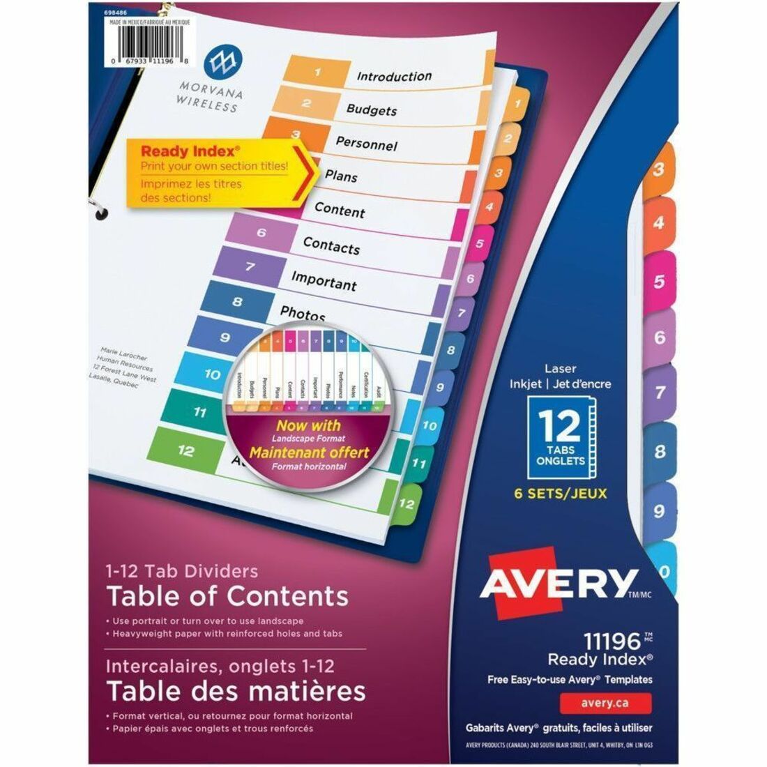 Avery Ready Index Table of Content Dividers - 72 x Divider(s) - 12 Printed Tab(s) - Digit - 1-12 - 12 Tab(s)/Set - 6 / P