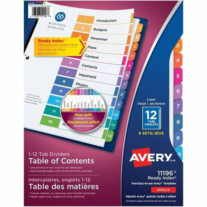 Avery Ready Index Table of Content Dividers - 72 x Divider(s) - 12 Printed Tab(s) - Digit - 1-12 - 12 Tab(s)/Set - 6 / P