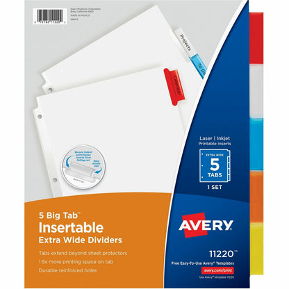 Avery® Big Tab Extra-Wide Insertable Dividers - 5 Blank Tab(s) - 5 Tab(s)/Set - 9" Divider Width x 11" Divider Length - 