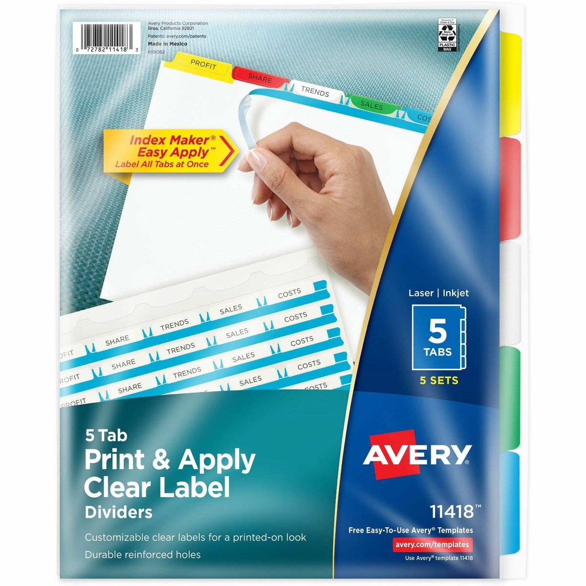 Avery® Index Maker Index Divider - 25 x Divider(s) - 5 Tab(s) - 5 - 5 Tab(s)/Set - 8.5" Divider Width x 11" Divider Leng