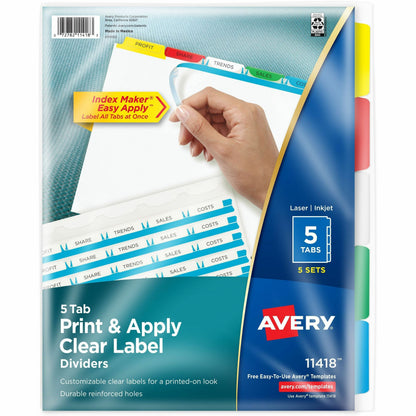 Avery® Index Maker Index Divider - 25 x Divider(s) - 5 Tab(s) - 5 - 5 Tab(s)/Set - 8.5" Divider Width x 11" Divider Leng