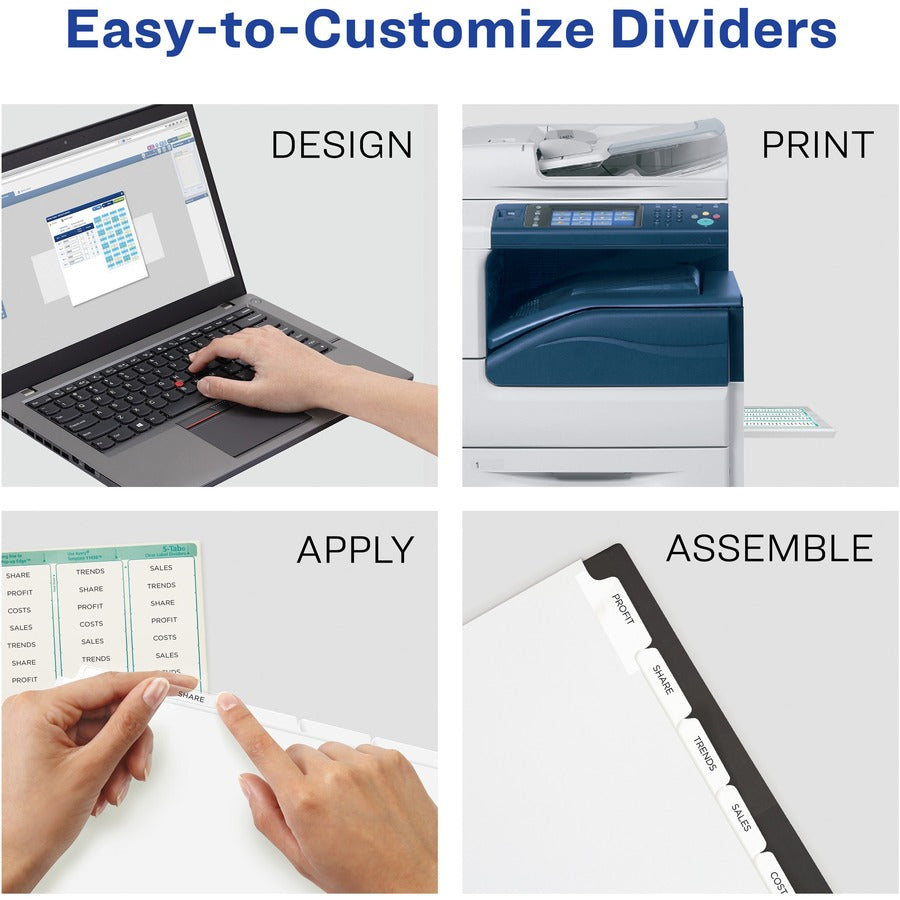 Avery® Print & Apply Clear Label Dividers - Index Maker Easy Peel Printable Labels - 5 x Divider(s) - Blank Tab(s) - 5 T