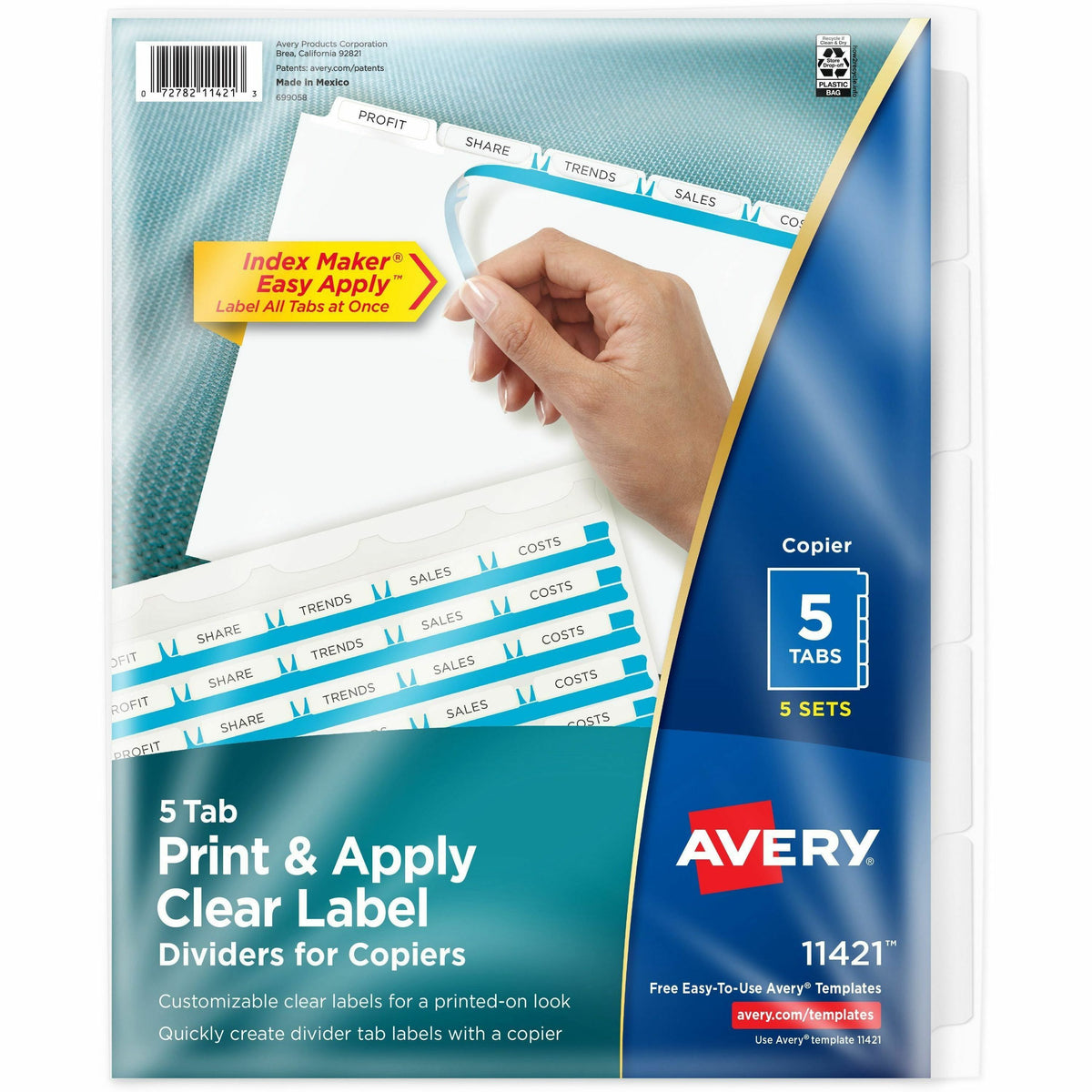 Avery® Print & Apply Clear Label Dividers - Index Maker Easy Peel Printable Labels - 5 x Divider(s) - Blank Tab(s) - 5 T