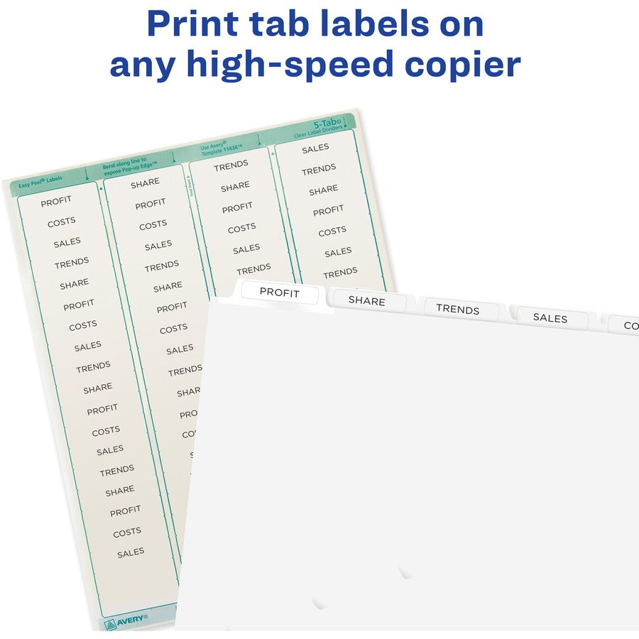 Avery® Print & Apply Clear Label Dividers - Index Maker Easy Peel Printable Labels - 5 x Divider(s) - Blank Tab(s) - 5 T