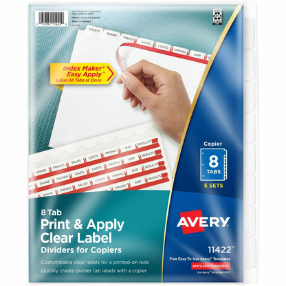 Avery® Print & Apply Clear Label Dividers - Index Maker Easy Peel Printable Labels - 8 Blank Tab(s) - 8 Tab(s)/Set - 1 P