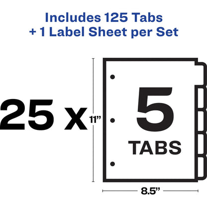 Avery® Index Maker Index Divider - 125 x Divider(s) - 5 - 5 Tab(s)/Set - 8.5" Divider Width x 11" Divider Length - 3 Hol