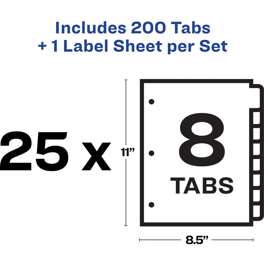 Avery® Index Maker Index Divider - 200 x Divider(s) - 8 - 8 Tab(s)/Set - 8.5" Divider Width x 11" Divider Length - 3 Hol