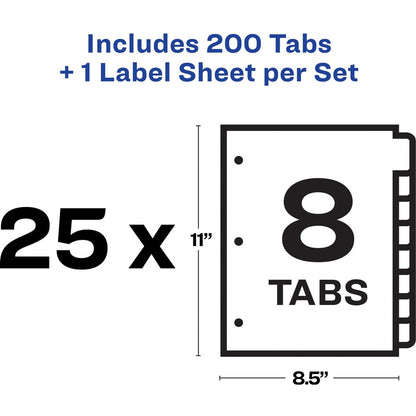 Avery® Index Maker Index Divider - 200 x Divider(s) - 8 - 8 Tab(s)/Set - 8.5" Divider Width x 11" Divider Length - 3 Hol