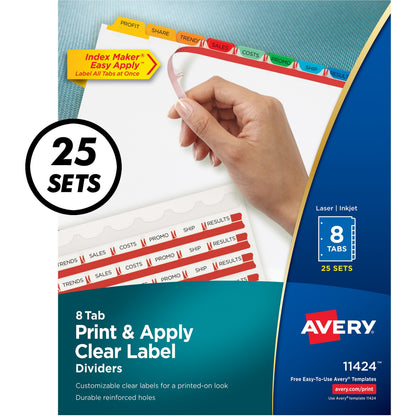 Avery® Index Maker Index Divider - 200 x Divider(s) - 8 - 8 Tab(s)/Set - 8.5" Divider Width x 11" Divider Length - 3 Hol