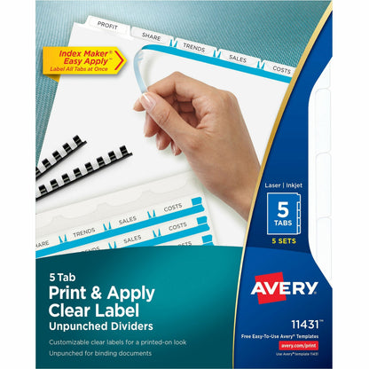 Avery® Print & Apply Label Unpunched Dividers - Index Maker Easy Apply Label Strip - 25 x Divider(s) - 5 Blank Tab(s) - 