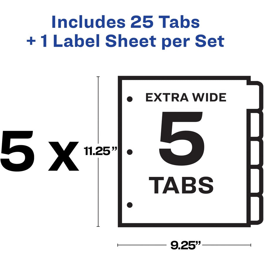 Avery® Index Maker Index Divider - 25 x Divider(s) - Print-on Tab(s) - 5 - 5 Tab(s)/Set - 9.3" Divider Width x 11.25" Di