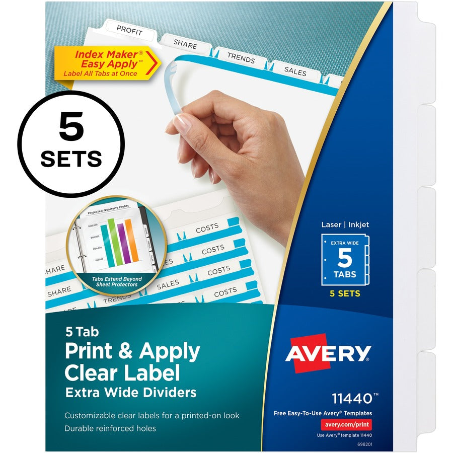 Avery® Index Maker Index Divider - 25 x Divider(s) - Print-on Tab(s) - 5 - 5 Tab(s)/Set - 9.3" Divider Width x 11.25" Di