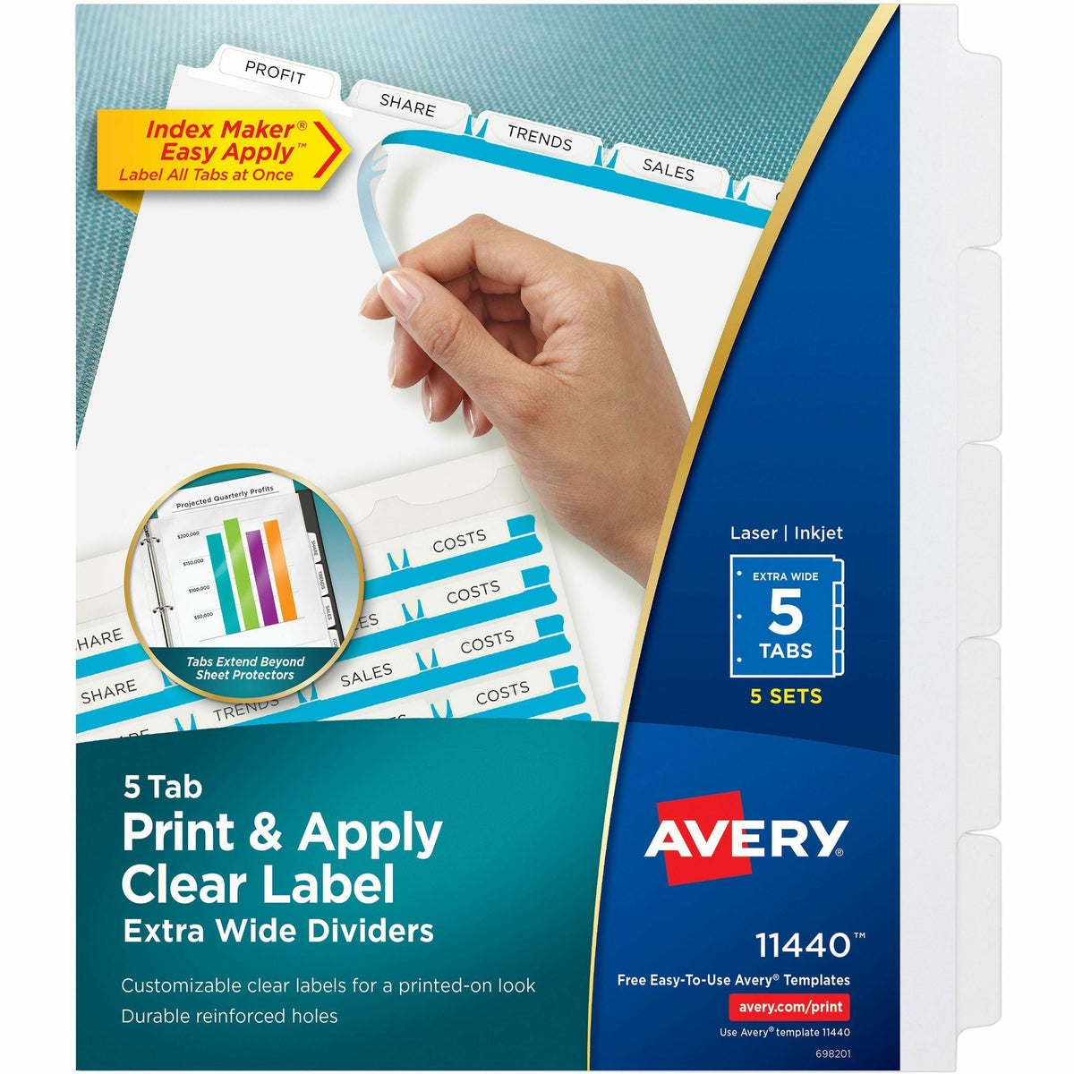 Avery® Index Maker Index Divider - 25 x Divider(s) - Print-on Tab(s) - 5 - 5 Tab(s)/Set - 9.3" Divider Width x 11.25" Di