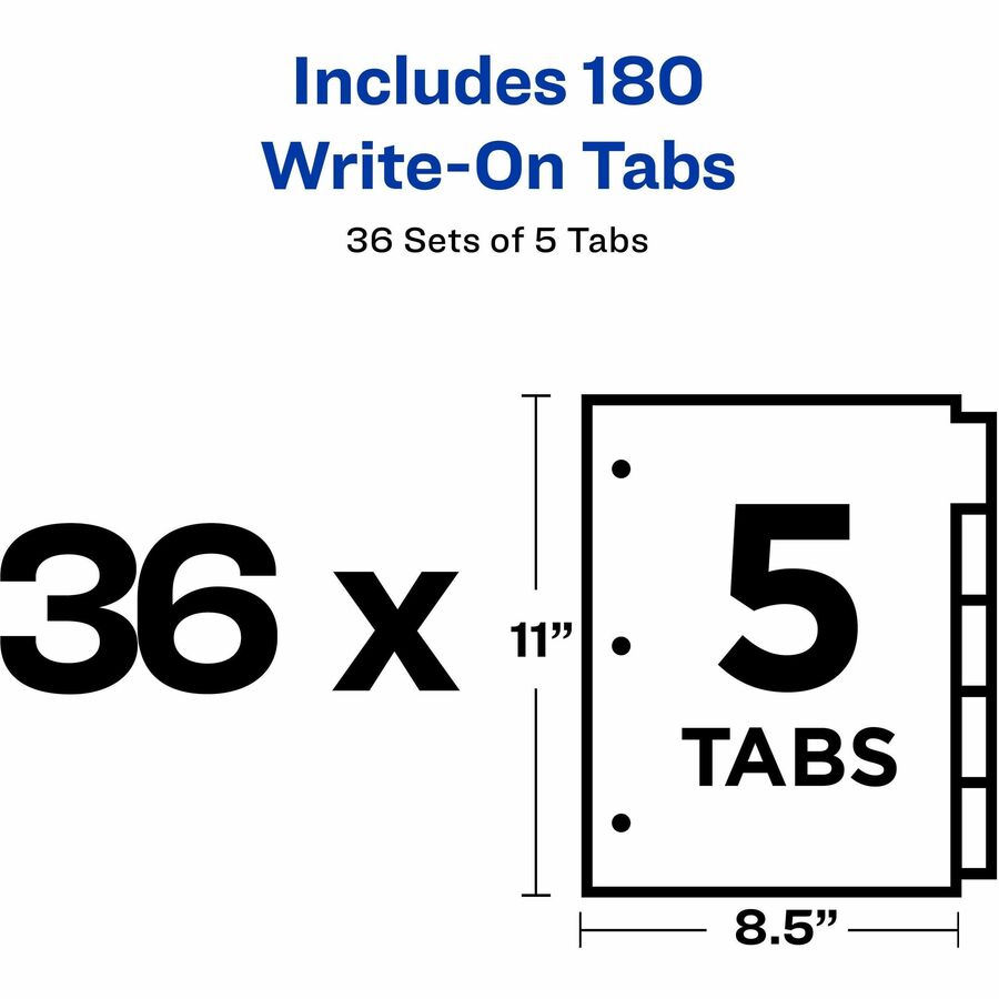 Avery® Plain Tab Write-On Dividers - 5 x Divider(s) - 5 Tab(s)/Set - 8.5" Divider Width x 11" Divider Length - Letter - 