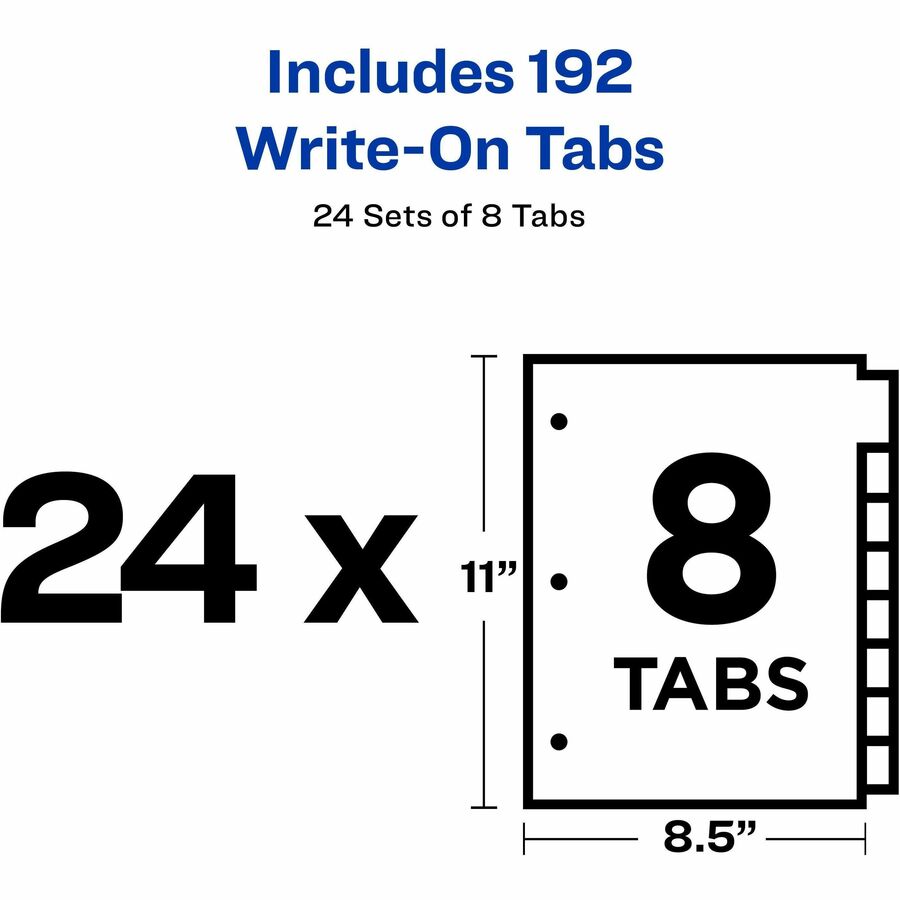Avery® Plain Tab Write-On Dividers - 8 x Divider(s) - 8 Tab(s)/Set - 8.5" Divider Width x 11" Divider Length - Letter - 