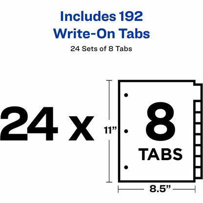Avery® Plain Tab Write-On Dividers - 8 x Divider(s) - 8 Tab(s)/Set - 8.5" Divider Width x 11" Divider Length - Letter - 