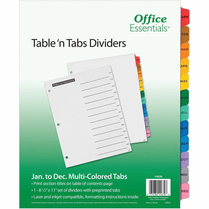 Avery® Table 'N Tab Monthly Divider Set - 12 x Divider(s) - Jan-Dec - 12 Tab(s)/Set - 8.5" Divider Width x 11" Divider L